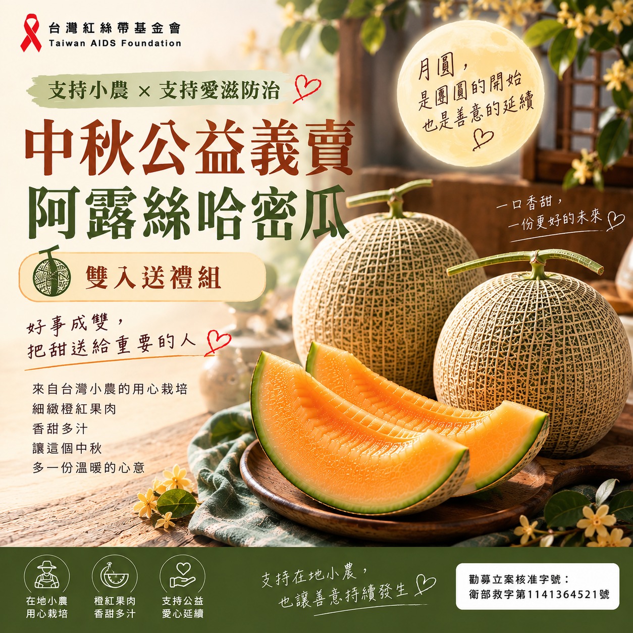 「好事成雙🍈支持小農【中秋公益義賣】阿露斯哈密瓜｜雙入送禮組｜支持愛滋防治」(標題圖檔)