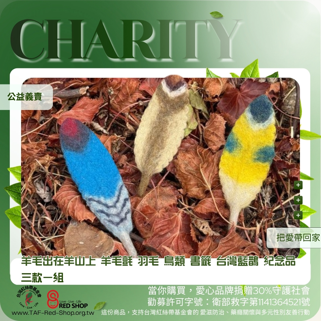 羊毛出在羊山上 羊毛氈 羽毛 鳥類 書籤 台灣藍鵲 紀念品 三款一組(標題圖檔)